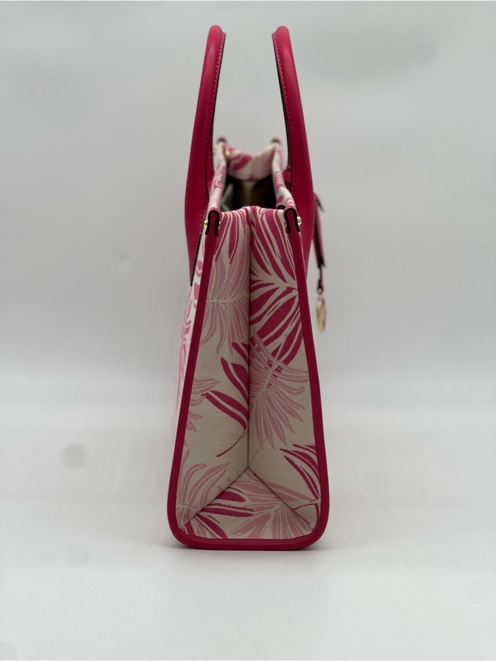 Michael Kors Hot Pink and Cream Leaf-Print Tote - Picture 3 of 10